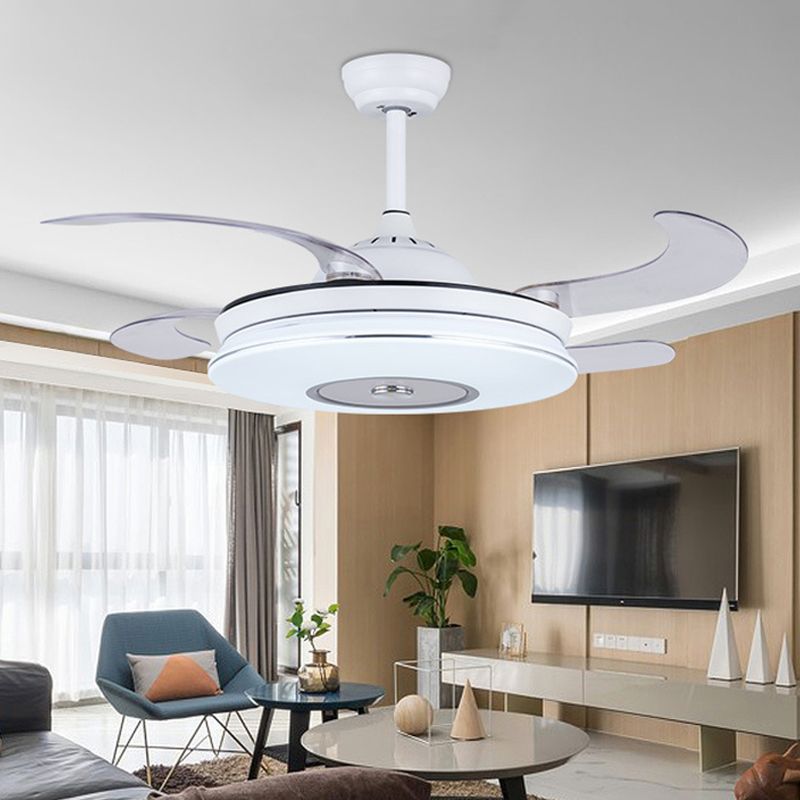Éclair de ventilateur de plafond LED de 36 "W Blanc Minimalisme minimalisme en métal Éclairage semi-monte en métal avec 4 lames pour le salon, télécommande / mur / télécommande et contrôle mural