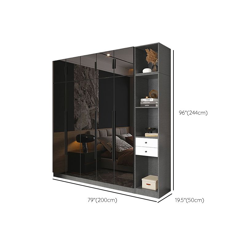Black Color Glass Wardrobe Soft Close Door Wardrobe Closet for Home