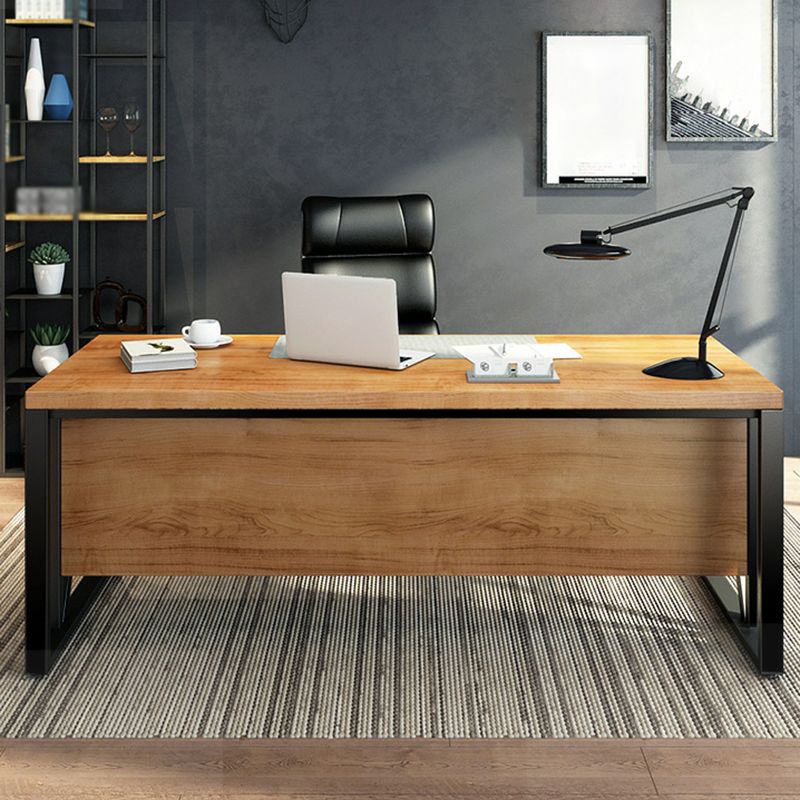 Industrial Pine Wood Dining Table Rectangle Table with Metal Trestle Base