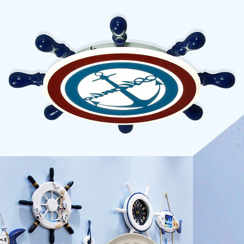 Rudder Boys Bedroom Flush Light Iron 19.5"/23.5" W LED Mediterranean Flushmount in Blue, Warm/White Light