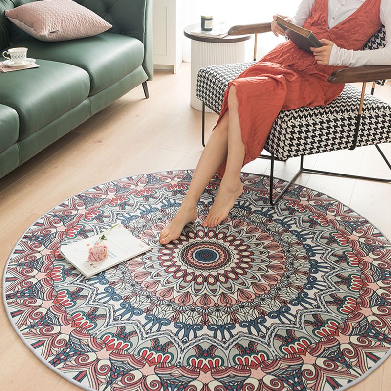 Multi-Colored Shabby Chic Rug Polyster Flower Printed Area Rug Anti-Slip Backing Easy Care Carpet for Living Room