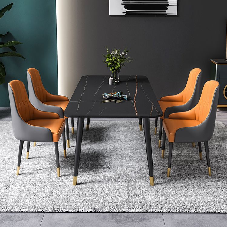Black Rectangle Dining Table Set 1/2/5/7 Pieces Stone and Metal Dinette Set