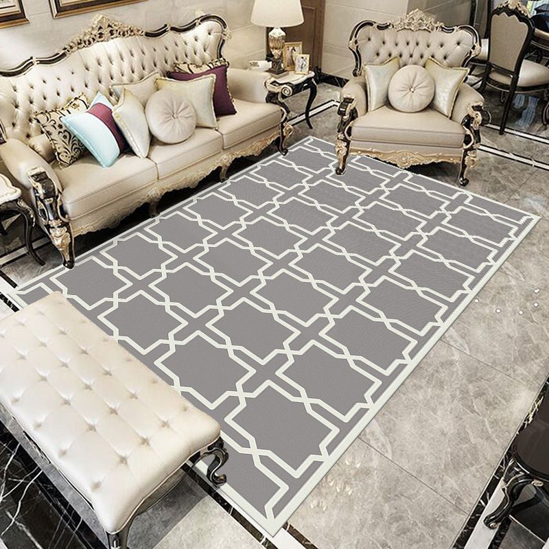 Chic Modern Area Rug Green Geometric Pattern Rug Polyester Non-Slip Backing Carpet for Home Decor