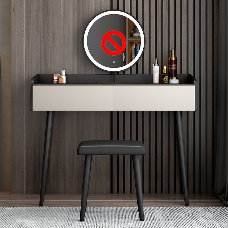 Contemporary Stone Makeup Dressing Table 2-Drawer Vanity Table Set