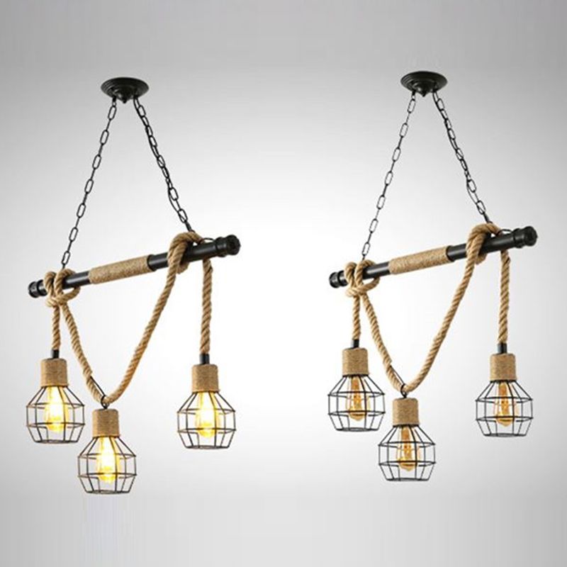 Industrial Island Light Hemp Rope Island Hanging Light with Metal Shade for Dining Room
