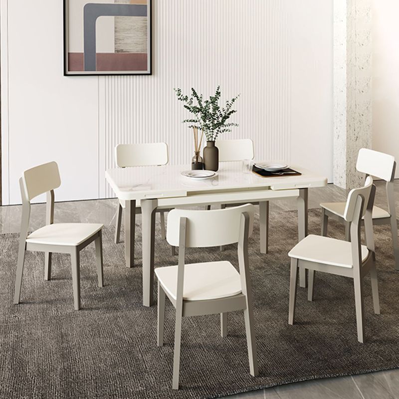 White Rectangular Dinette Table Set 1/5 Pieces Modern Dining Set