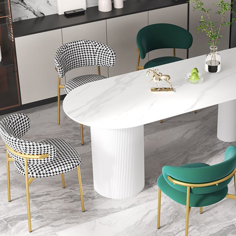 Modern Sintered Stone Dining Table Contemporary White Table with Metal Base