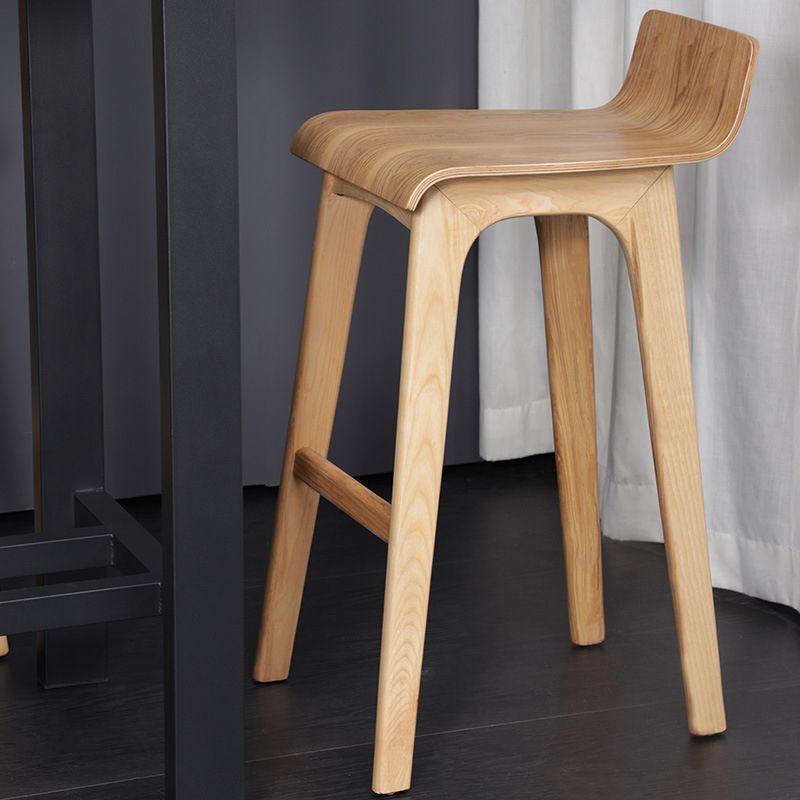 Modern Armless Backrest Counter Stool Wood Bar Stool with Footrest