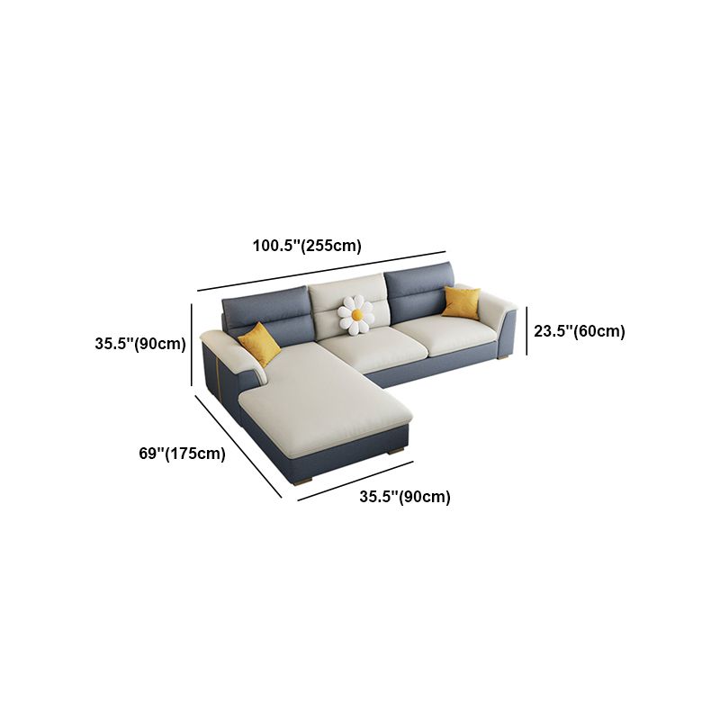 Glam Faux Leather Sofa & Chaise Square Arm Sofa for Living Room