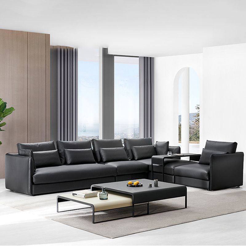 Contemporary Cushion Back Sectional Sofa 35.43"High Track Arm Sofa,Black