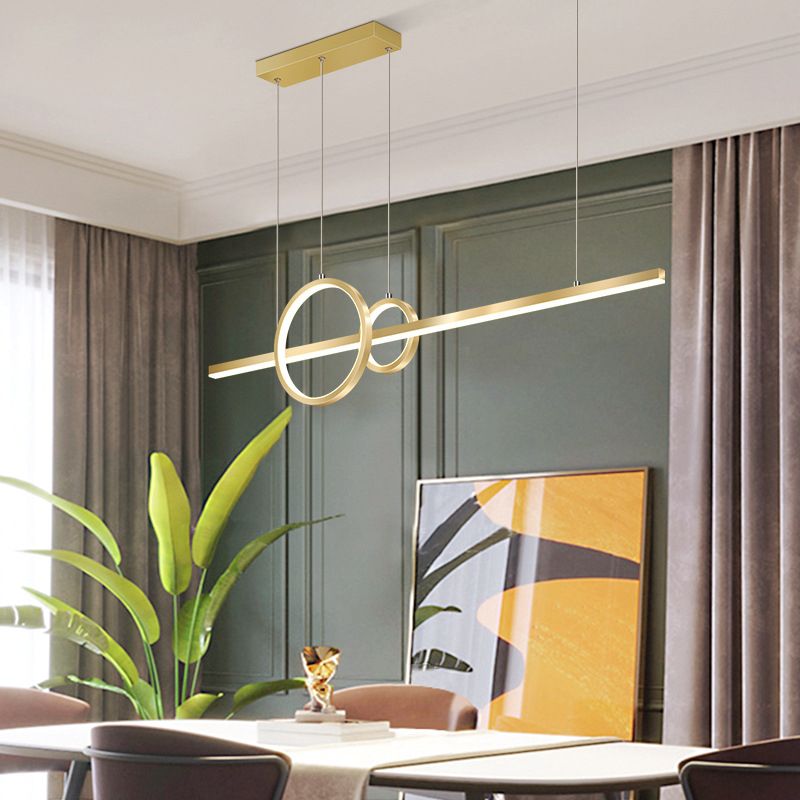 Post Modern LED Kitchen Island Fixture in Gold Linear Ceiling Pendant Lighting