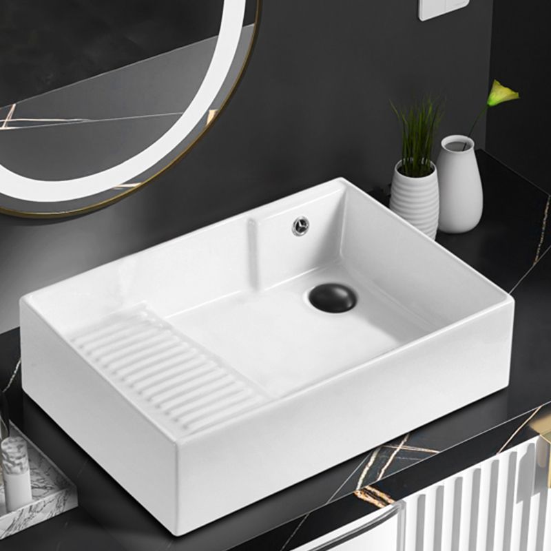 Traditional Vessel Bathroom Sink Rectangular Porcelain with Pop-Up Drain Vessel