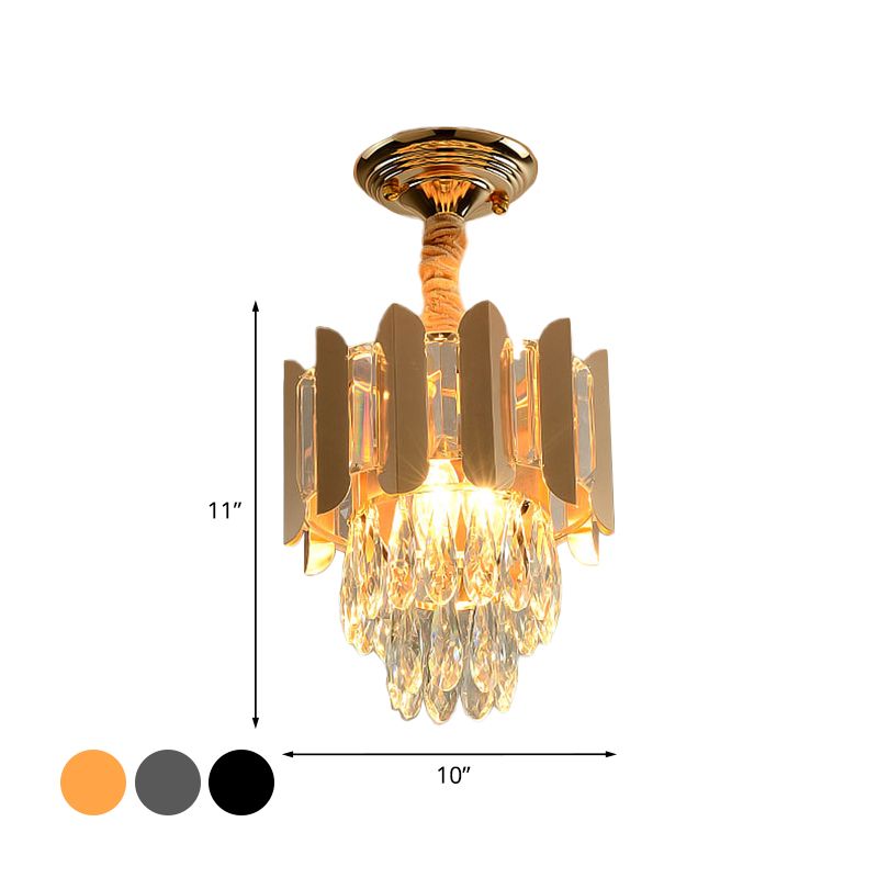 3 Lights Clear/Smoke Crystal Semi Flush Antique Gold/Black/Rose Gold 3 Tiers Hallway Ceiling Flushmount Lamp