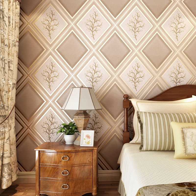 Botanical Rhombus Patterned Wallpaper Roll Modern Flock Wall Decor for Living Room