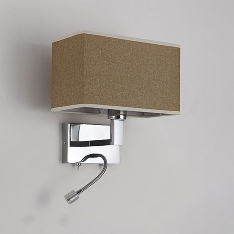 Metal Wall Sconce Modern Rectangle Shape Wall Light with Fabric Shade for Study
