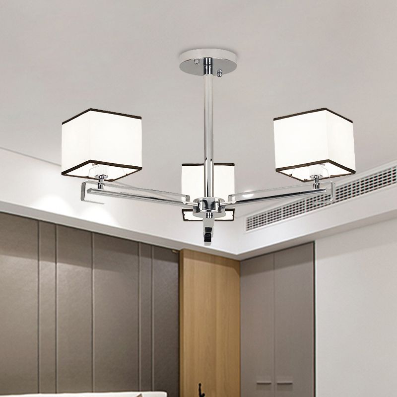 White 3/6/8 Lights Chandelier Light Classic Fabric Square Pendant Lamp for Living Room