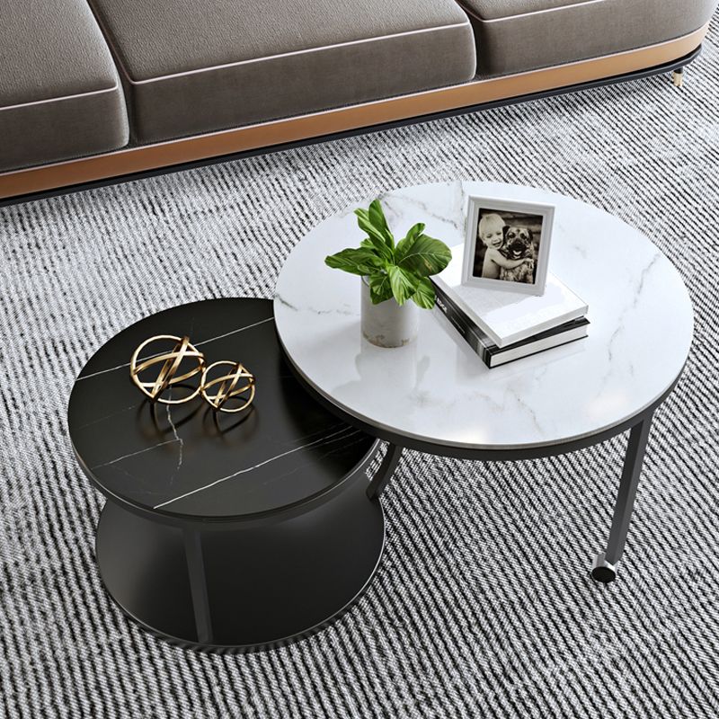 Contemporary Coffee Table Set Slate Round 2-Piece Coffee Cocktail Table