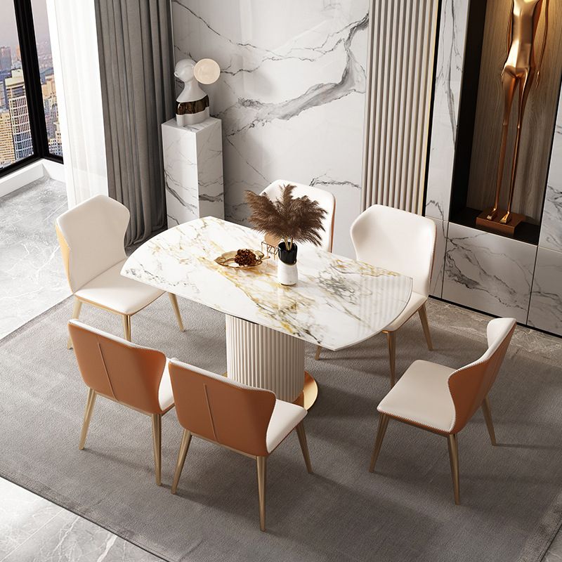 Glam Round Dining Set Stone 1/4/7 Pieces Dining Furniture for Indoor