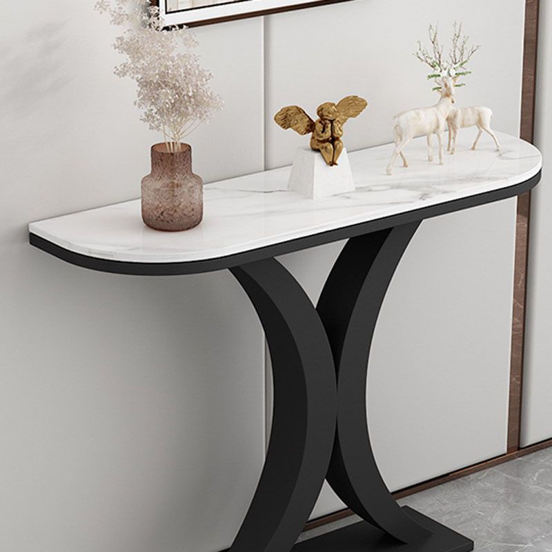 Glam Marble Console Table Half Moon Abstract 12" W Accent Table for Hall