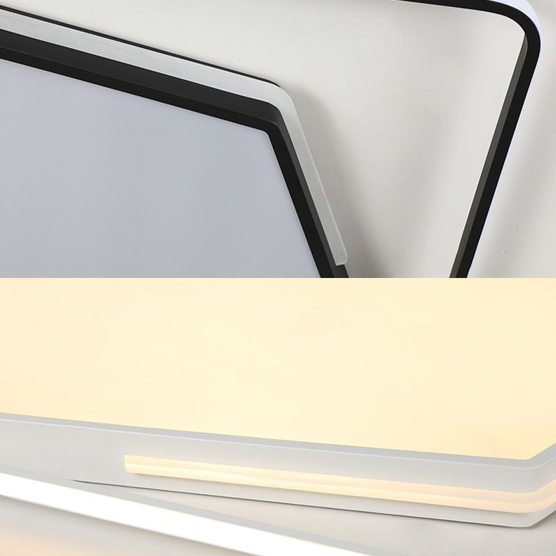Zeitgenössisches Rechteck Deckenmontierte Licht Metall Wohnzimmer Schwarz/Weiß LED Flush Leuchte, Warm/White/3 Farbe Licht
