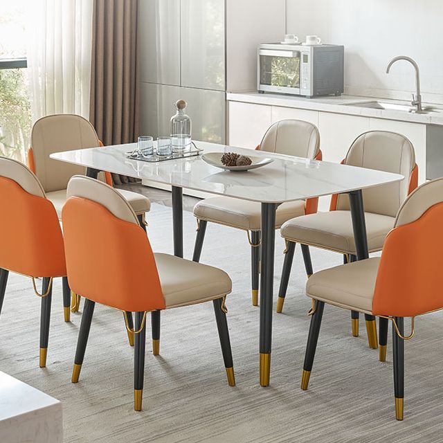 Rectángulo 4 patas mesa de lujo tono blanco mesa fija de piedra sinterizada