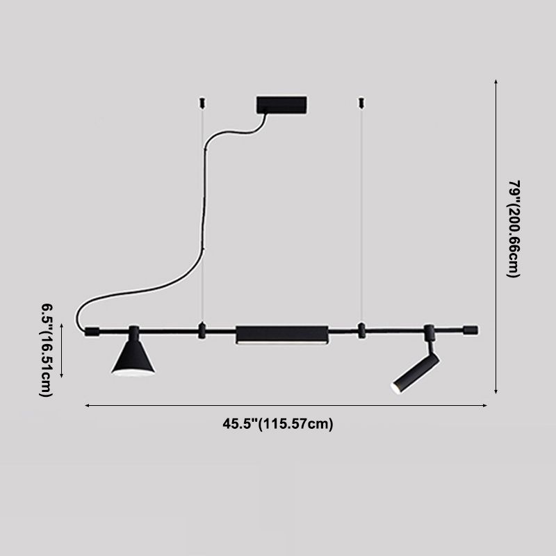 Modern Style Linear Shaped Island Pendant Metal Black Island Light for Restaurant