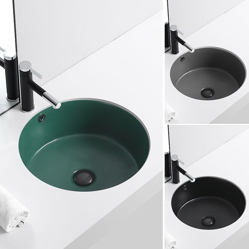 Porcelain Bathroom Sink Round Vessel Lavatory Sink with Pop-Up Drain