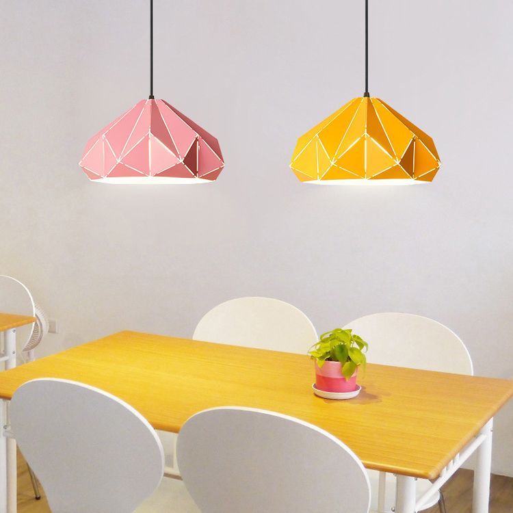 Geometric Shape Metal Hanging Lamp Nordic Macaroon Style 1-Light Pendant for Kitchen Bedroom
