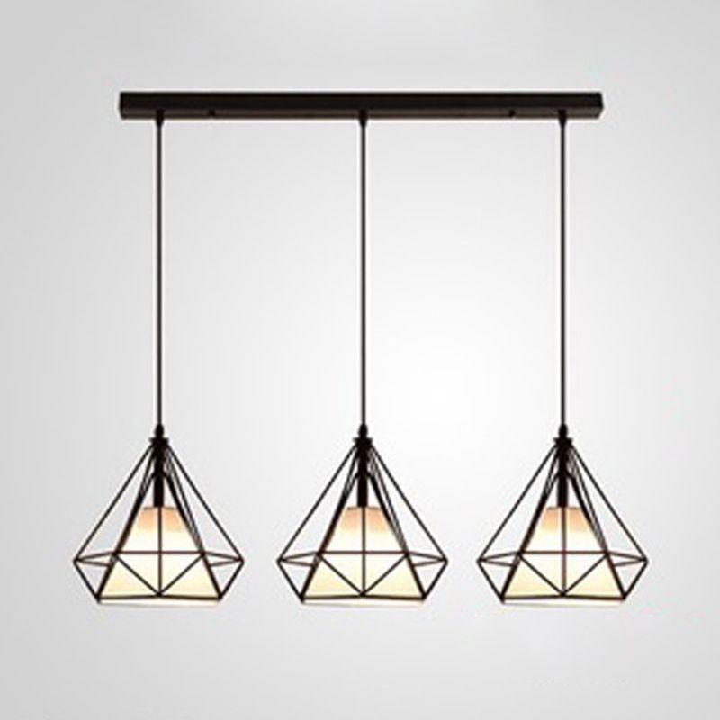 3 Lights Diamond Pendant Industrial Metal Ceiling Pendant with Hanging Cord for Restaurant