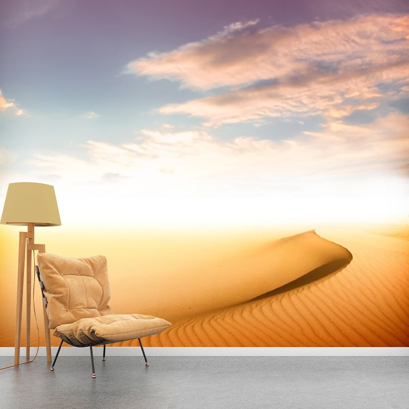 Desert and Sky View Mural Modern Non-Woven Material Wall Art in Yellow for Dining Room