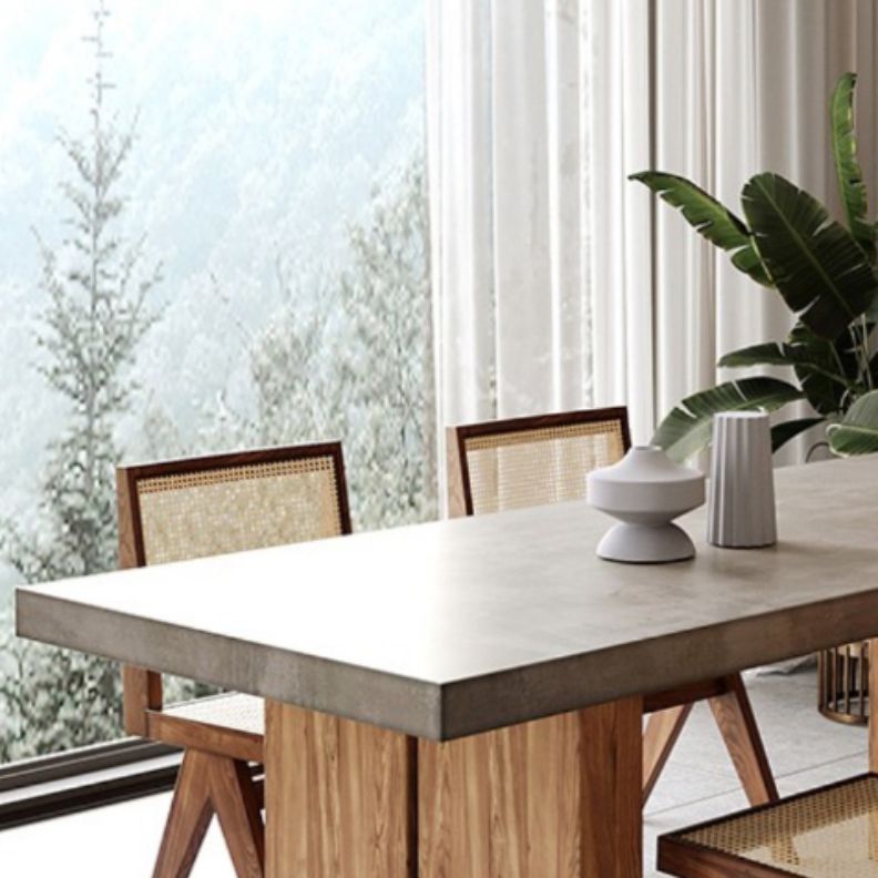Rectangular Dining Table Grey Solid Wood Table Top for Dining Room