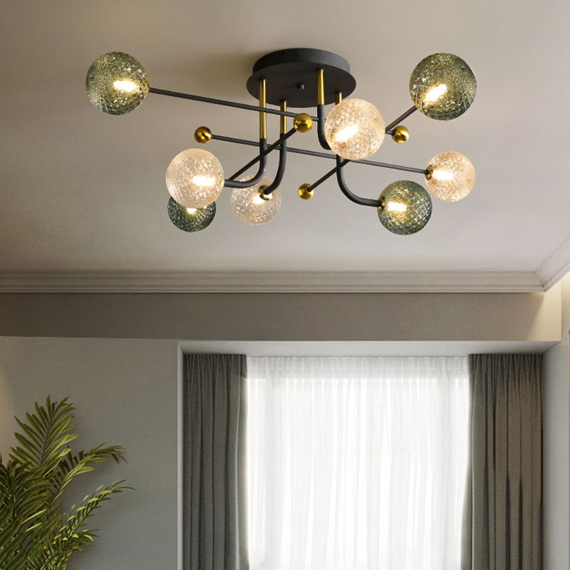 Glass Round Ceiling Light Fixture Modern Style Semi Flush Ceiling Light