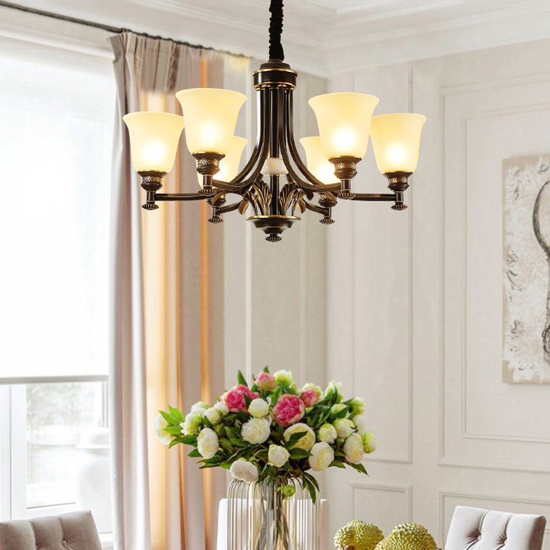 Bell Chandelier Light Fixture Traditional White Glass Pendant Lighting for Restaurant