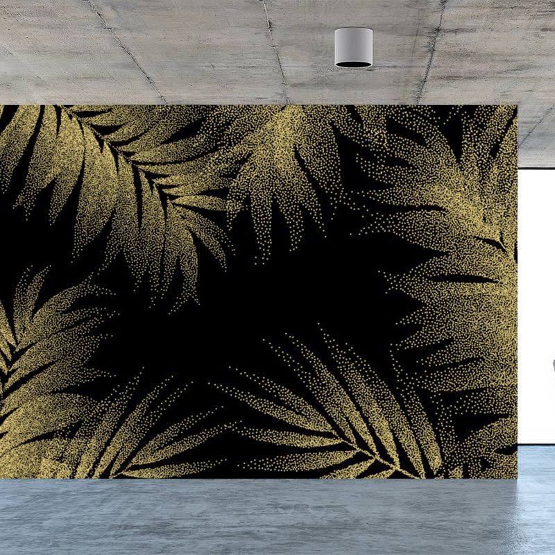 Gold Tropical Mural Wallpaper Giant Botanical Pattern Wall Decor for Living Room