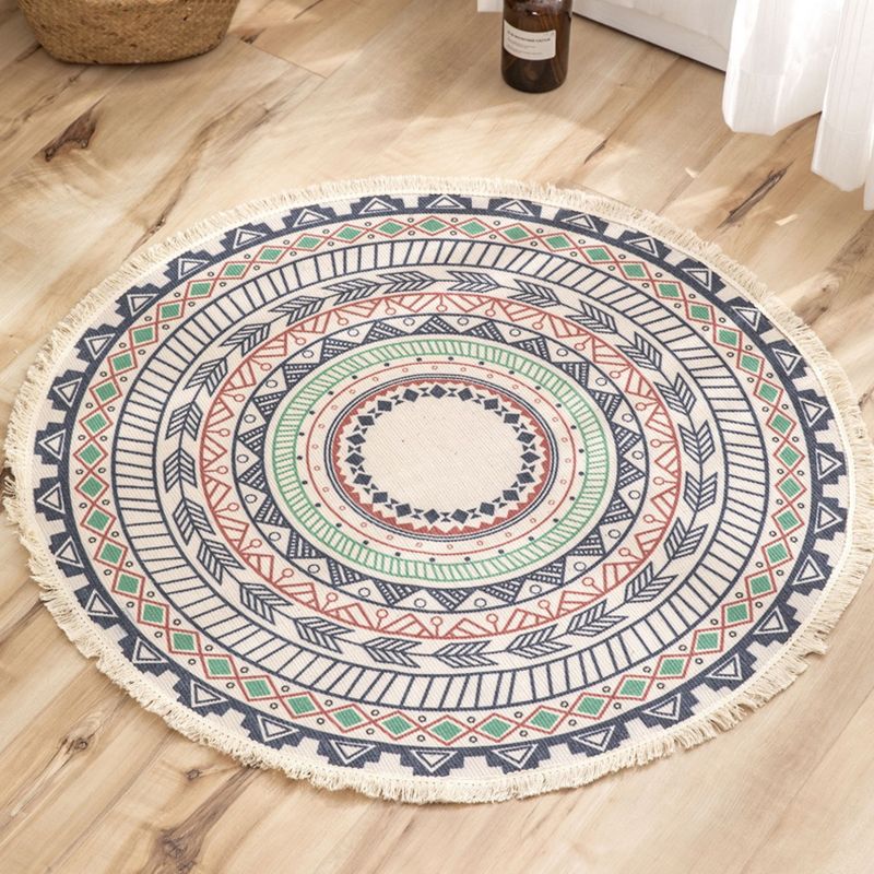 Traditional Floral Design Rug Moroccan Round Indoor Rug Cotton Blend Pet Friendly Area Carpet for Home Decoration
