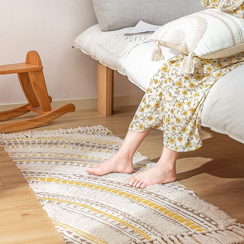 Creative Moroccan Indoor Rug Comfort Cotton Blend Carpet Easy Care Rug with Fringe for Home Decor
