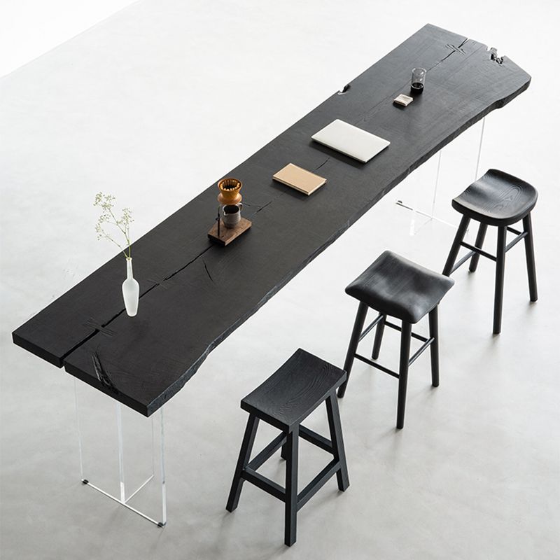 Black Ash Wood Top Bar Table Modern Pub Table with Acrylic Base