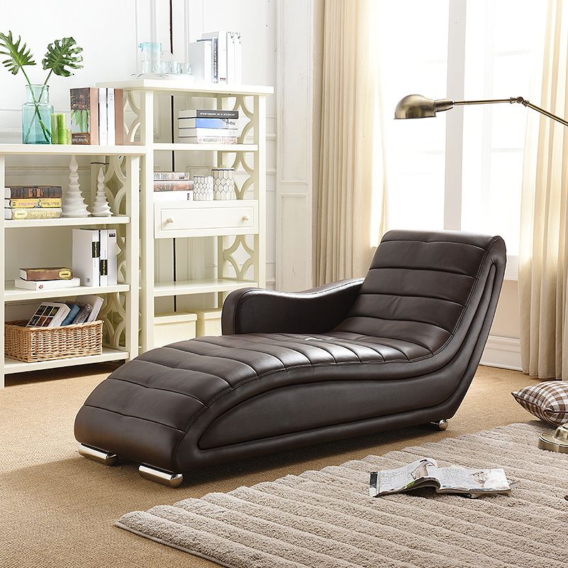 Living Room Leather Chaise Square Arms Modern Chaise Lounge with Upholster
