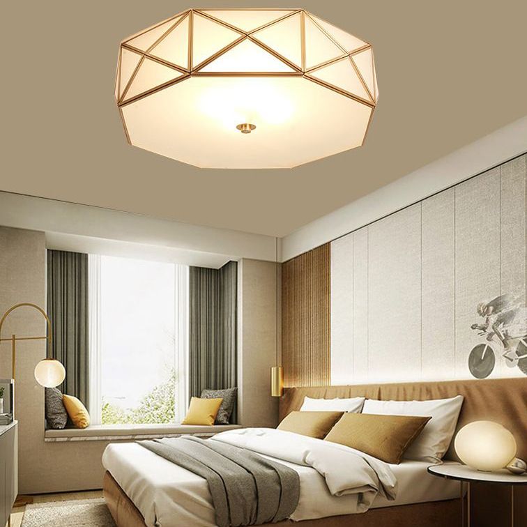 Brass Geometric Flush Mount Lamp Minimalist Glass Bedroom Flush Mount Light Fixture