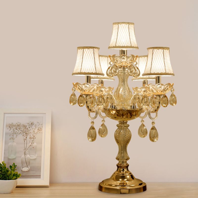 Gold 5/6/7 Bulbes Night Stand Lampe traditionnelle de table de chandelier à cristal clair
