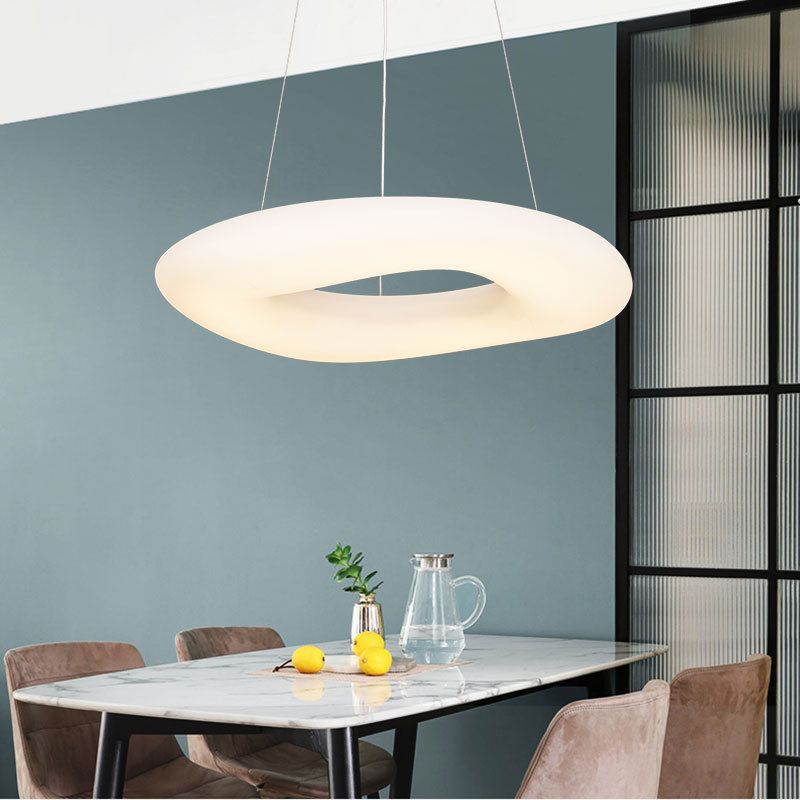 White Loop Hanging Light Fixture Minimalist LED Acrylic Suspension Lamp for Dining Room