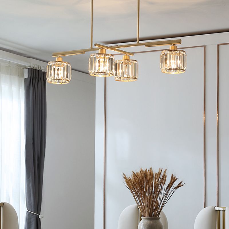 Modern Style Cylinder Island Lighting Fixtures Crystal 4- Light Island Pendant Lights
