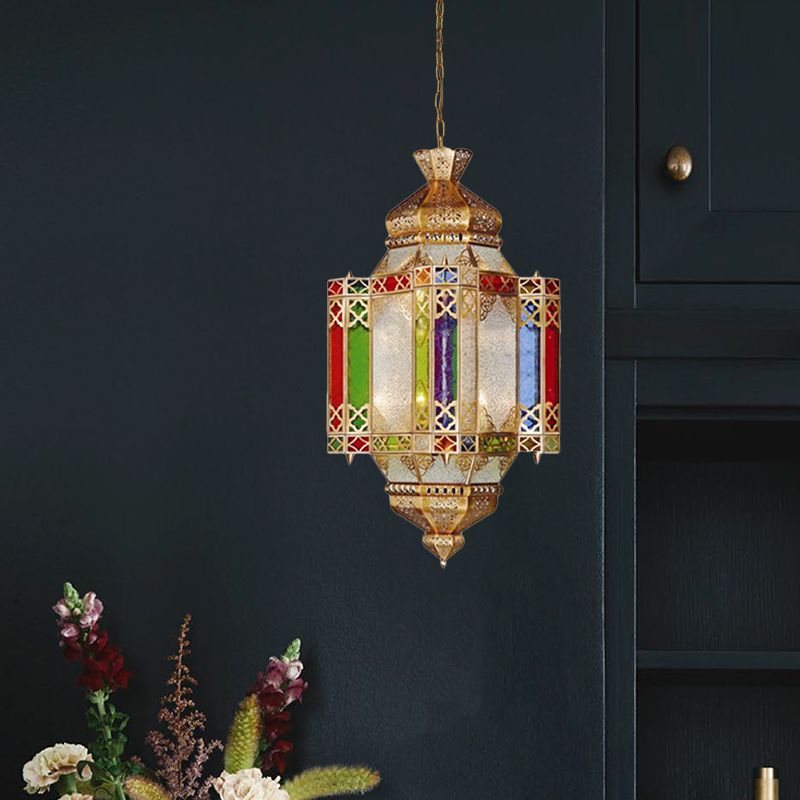 Metallic Castle Suspension Light Art Deco 4-Head Corridor Chandelier Hanging Lamp in Brass
