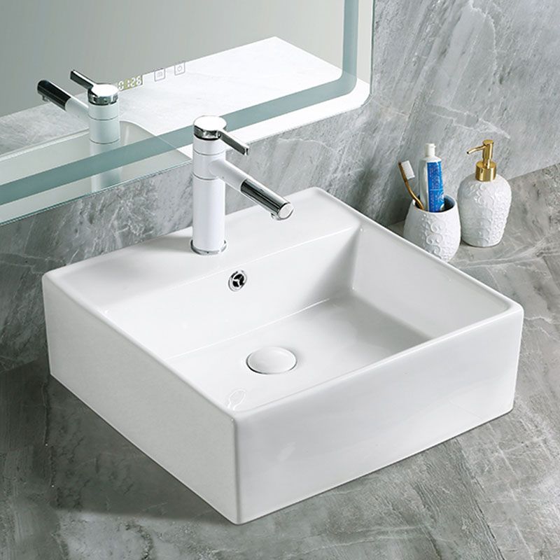 Modern Vessel Bathroom Sink Porcelain with Pop-Up Drain Vessel Sink without Faucet
