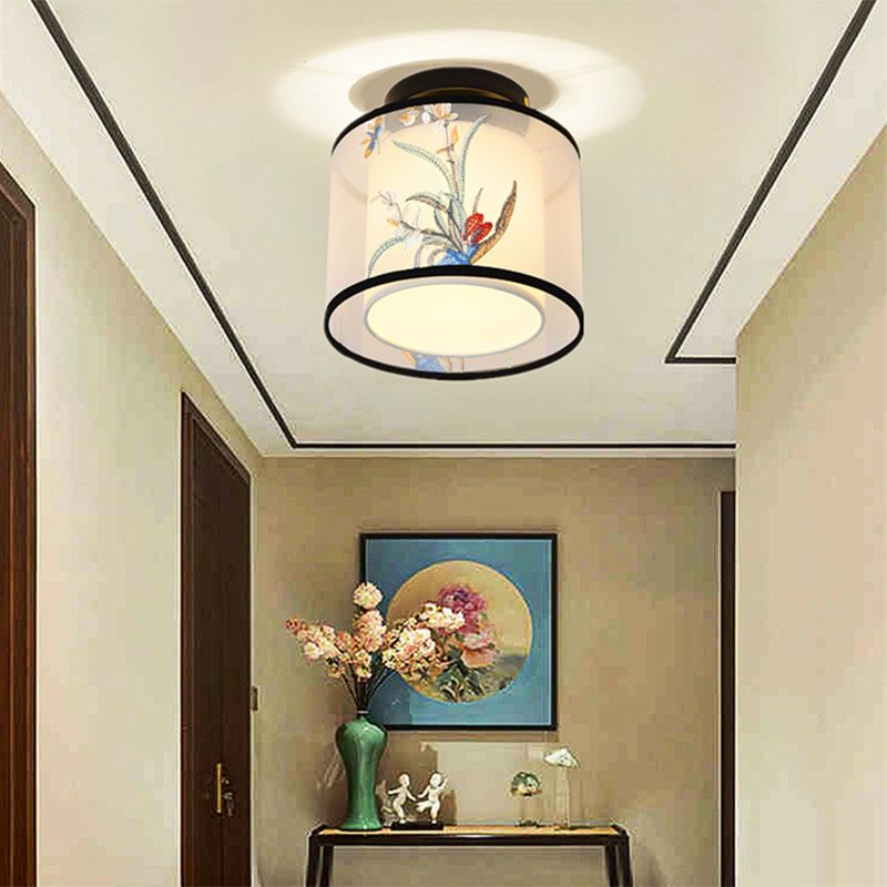 Square/Round Fabric Shade Flush Mount Chinese Style Flush Mount Lighting Fixtures