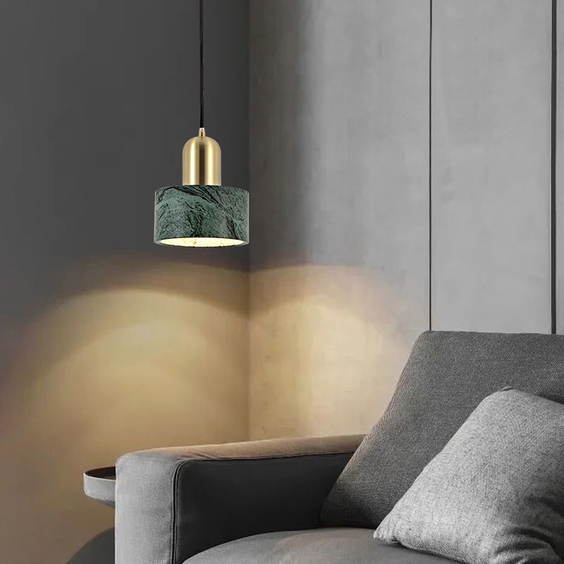 Drum Hanging Light Fixture Modern 1-Light Suspension Lamp with Stone Shade for Restaurant