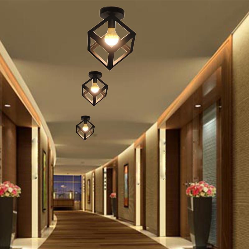 Plafoniera da incasso geometrica nera in stile retrò industriale in ferro battuto per corridoio