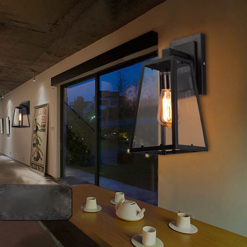 Clear Glass Industrial Style Leuchte 1-Licht schwarzer Wand Licht für den Flur