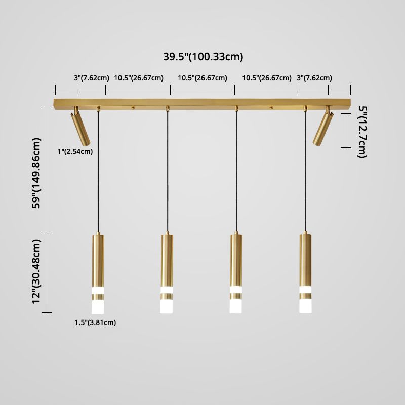 Cylinder Dinning Room Island Light Fixture Metal LED Nordic Island Ceiling Light in Gold