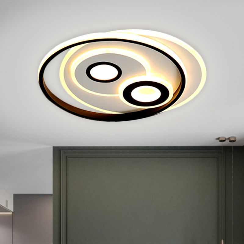 Modernist LED Flush Mount Fixture Black Circular Ceiling Lamp with Metal Shade in Warm/White Light, 16.5"/20.5" W
